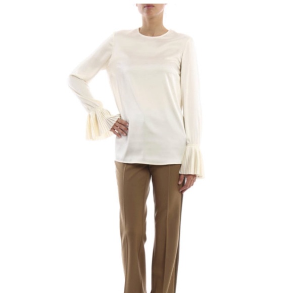P.A.R.O.S.H. Cocktail Blouse Shirt Piano With Pleated Poet Sleeves Cream/Beige - Picture 4 of 14